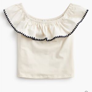 NWT J. Crew Off-Shoulder Cream Top with Navy Trim